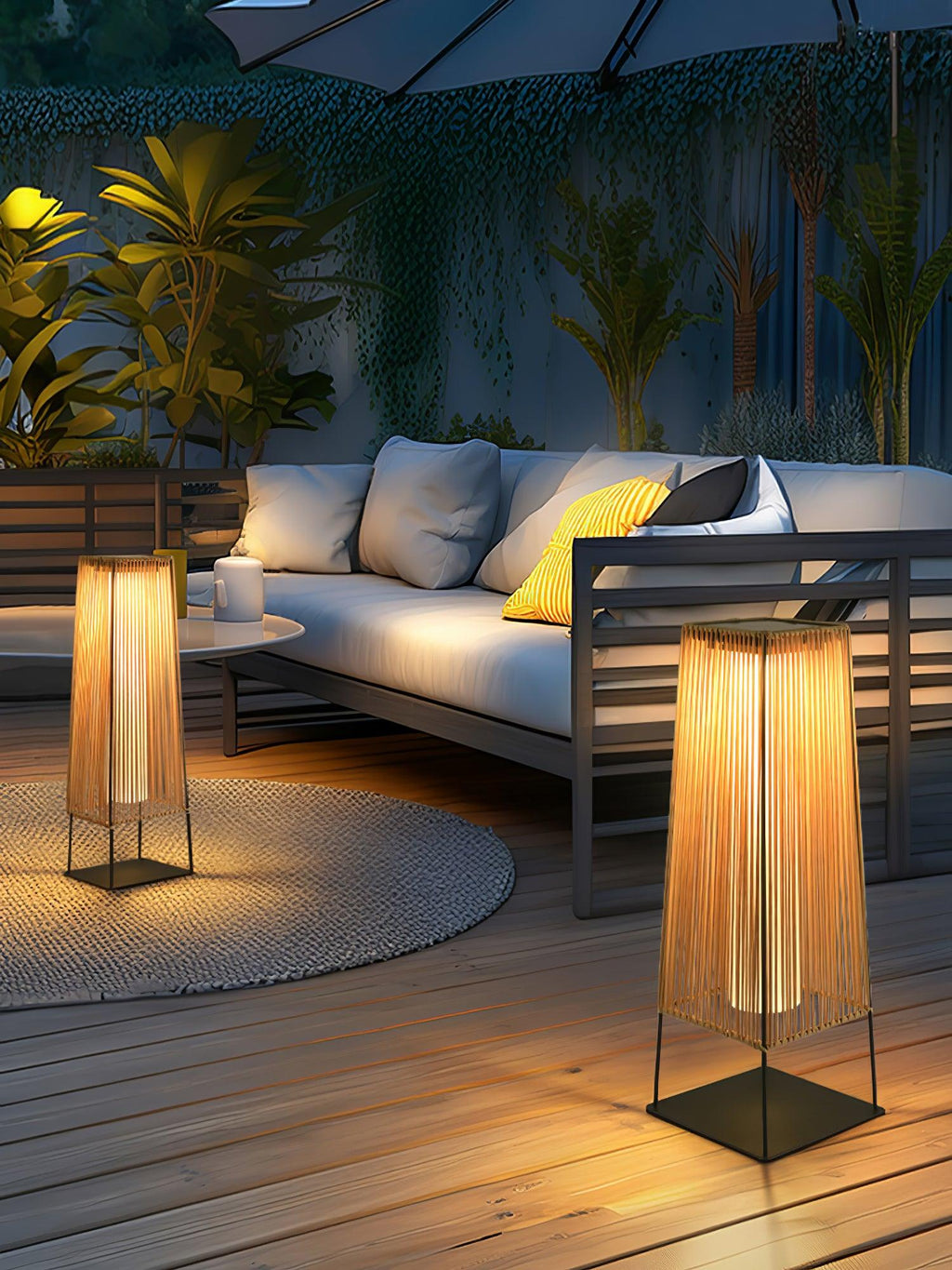 Outdoor Solar Post Light | Plastic Rattan | Black & Yellow