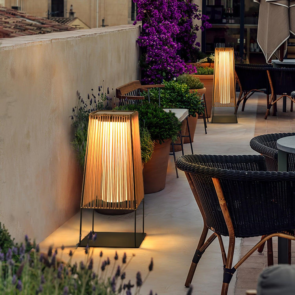Outdoor Solar Post Light | Plastic Rattan | Black & Yellow