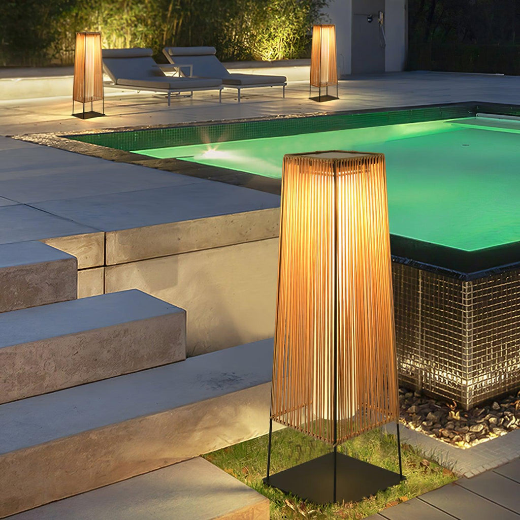 Outdoor Solar Post Light | Plastic Rattan | Black & Yellow