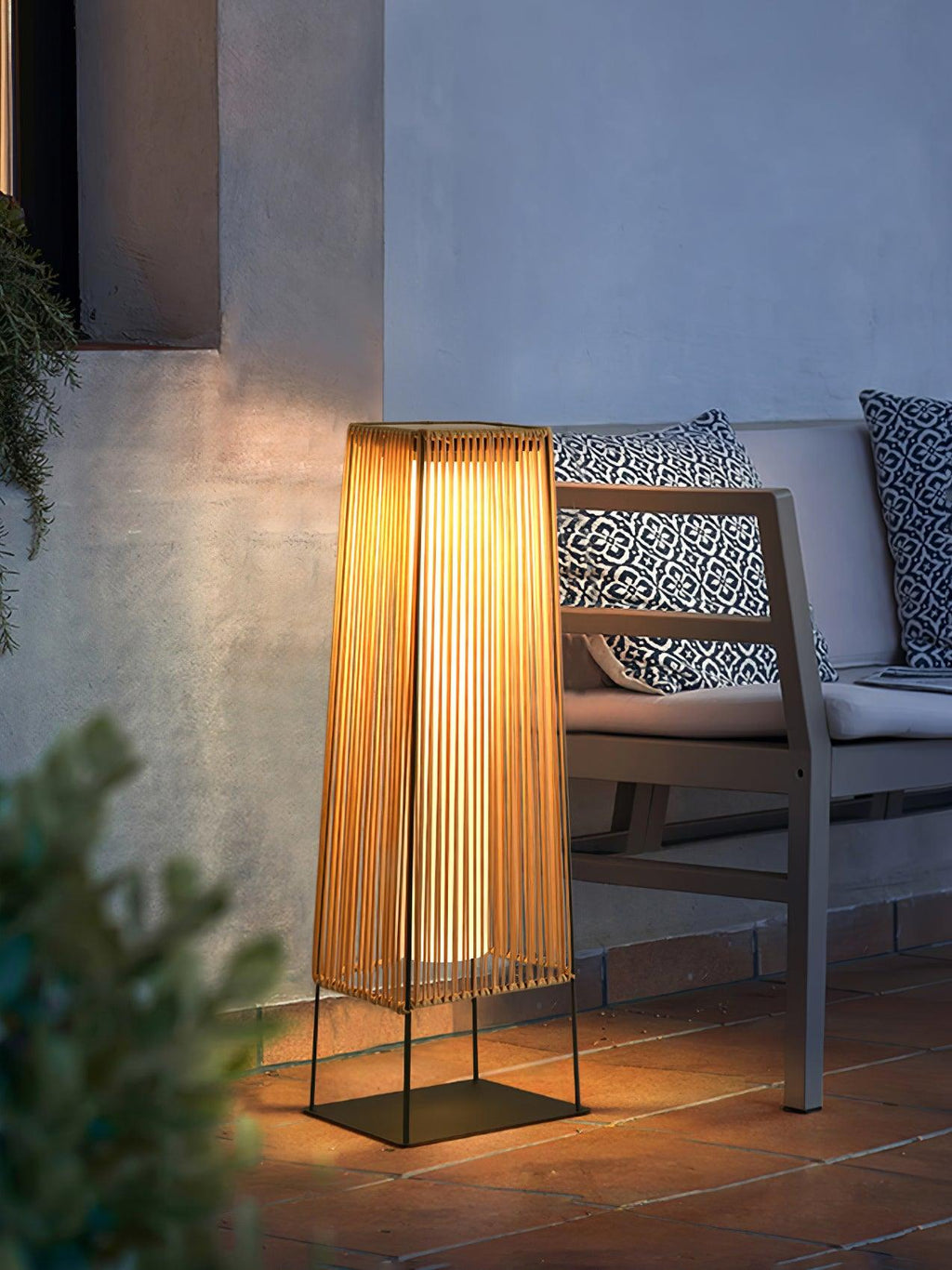 Outdoor Solar Post Light | Plastic Rattan | Black & Yellow