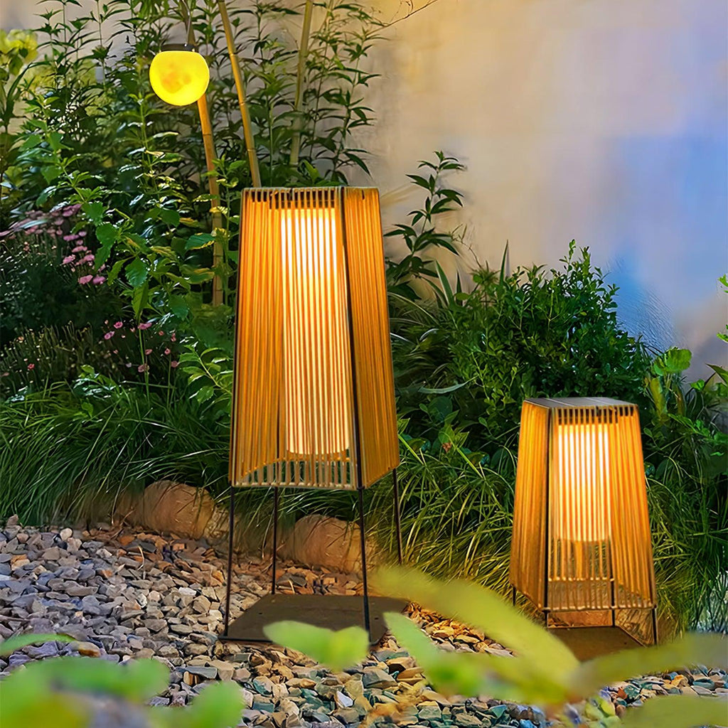 Outdoor Solar Post Light | Plastic Rattan | Black & Yellow