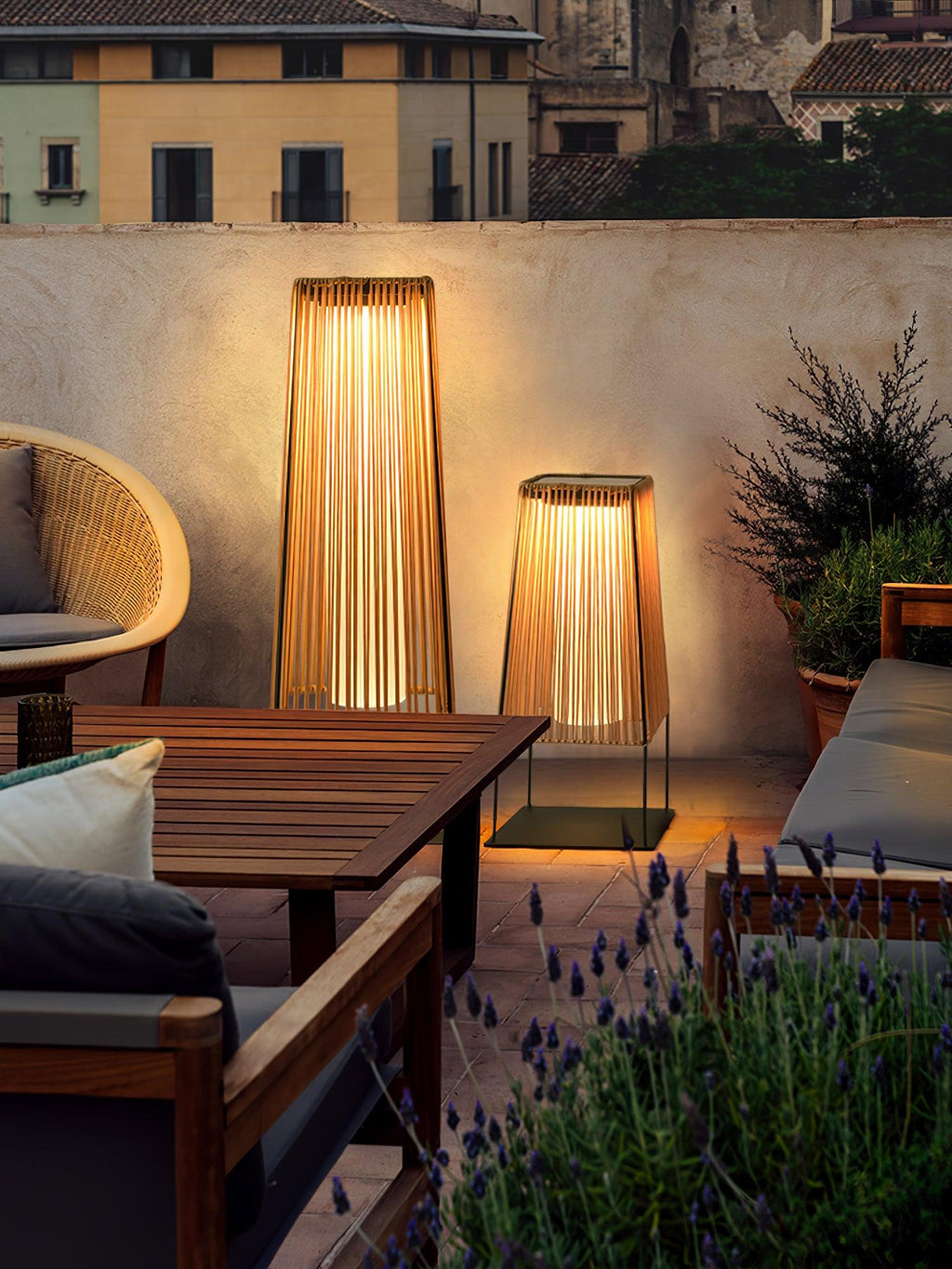 Outdoor Solar Post Light | Plastic Rattan | Black & Yellow