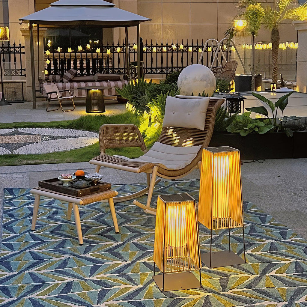 Outdoor Solar Post Light | Plastic Rattan | Black & Yellow
