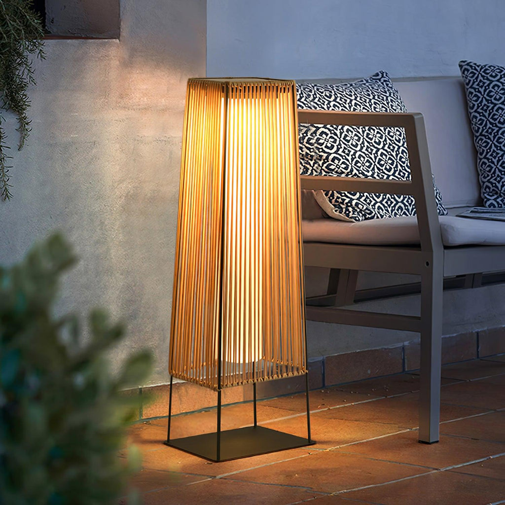 Outdoor Solar Post Light | Plastic Rattan | Black & Yellow