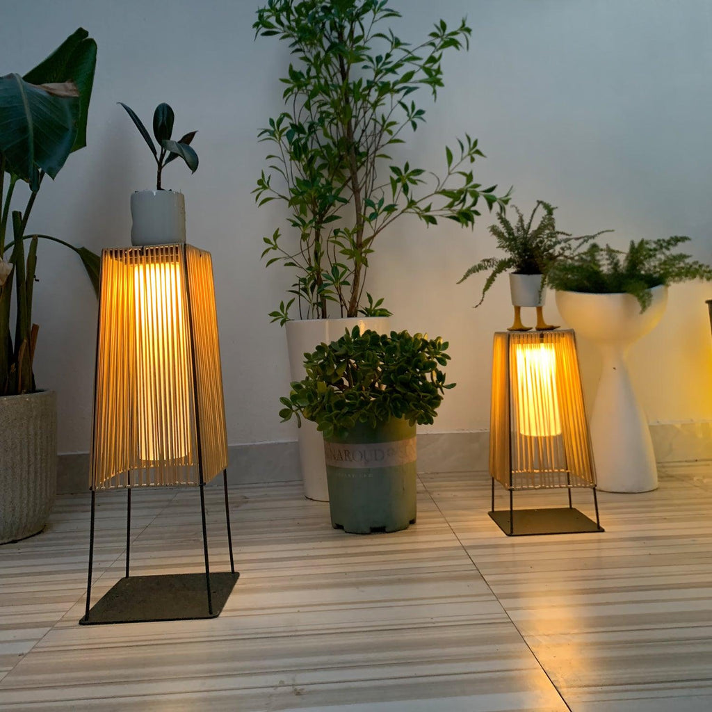 Outdoor Solar Post Light | Plastic Rattan | Black & Yellow