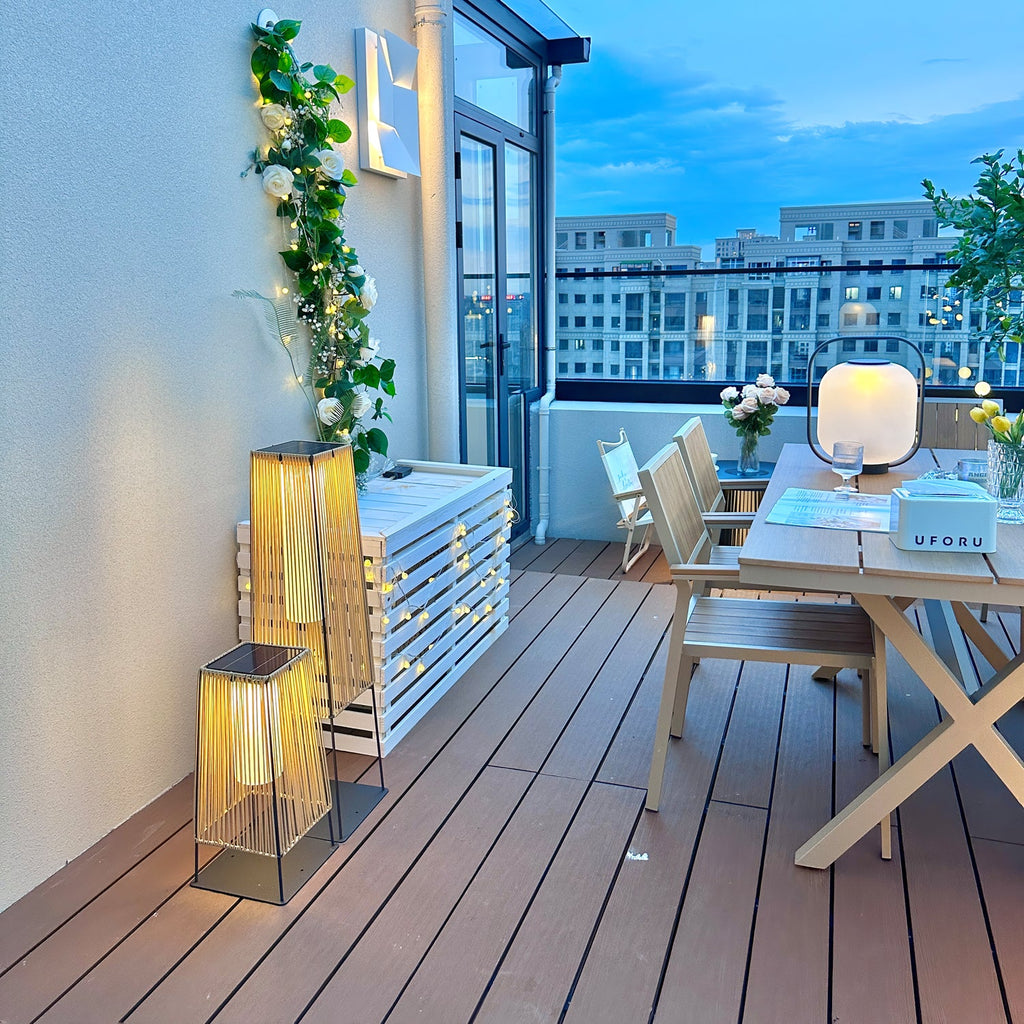 Outdoor Solar Post Light | Plastic Rattan | Black & Yellow