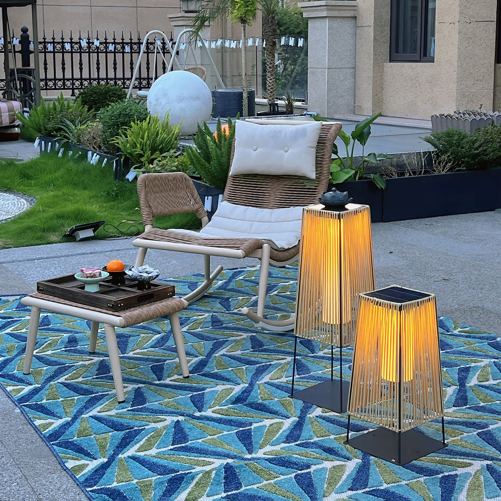 Outdoor Solar Post Light | Plastic Rattan | Black & Yellow