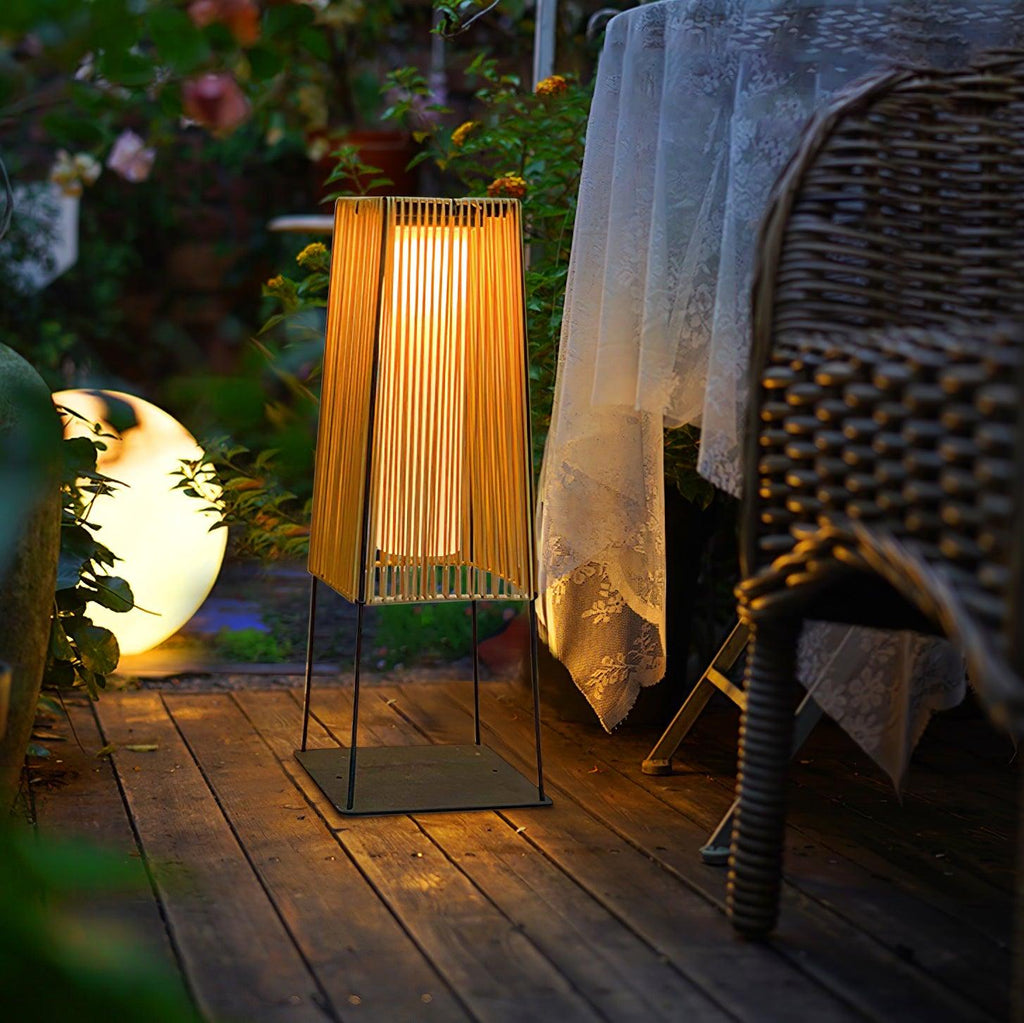 Outdoor Solar Post Light | Plastic Rattan | Black & Yellow