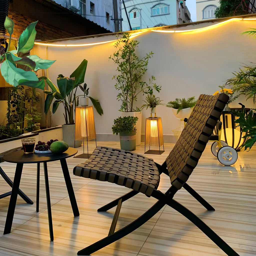 Outdoor Solar Post Light | Plastic Rattan | Black & Yellow