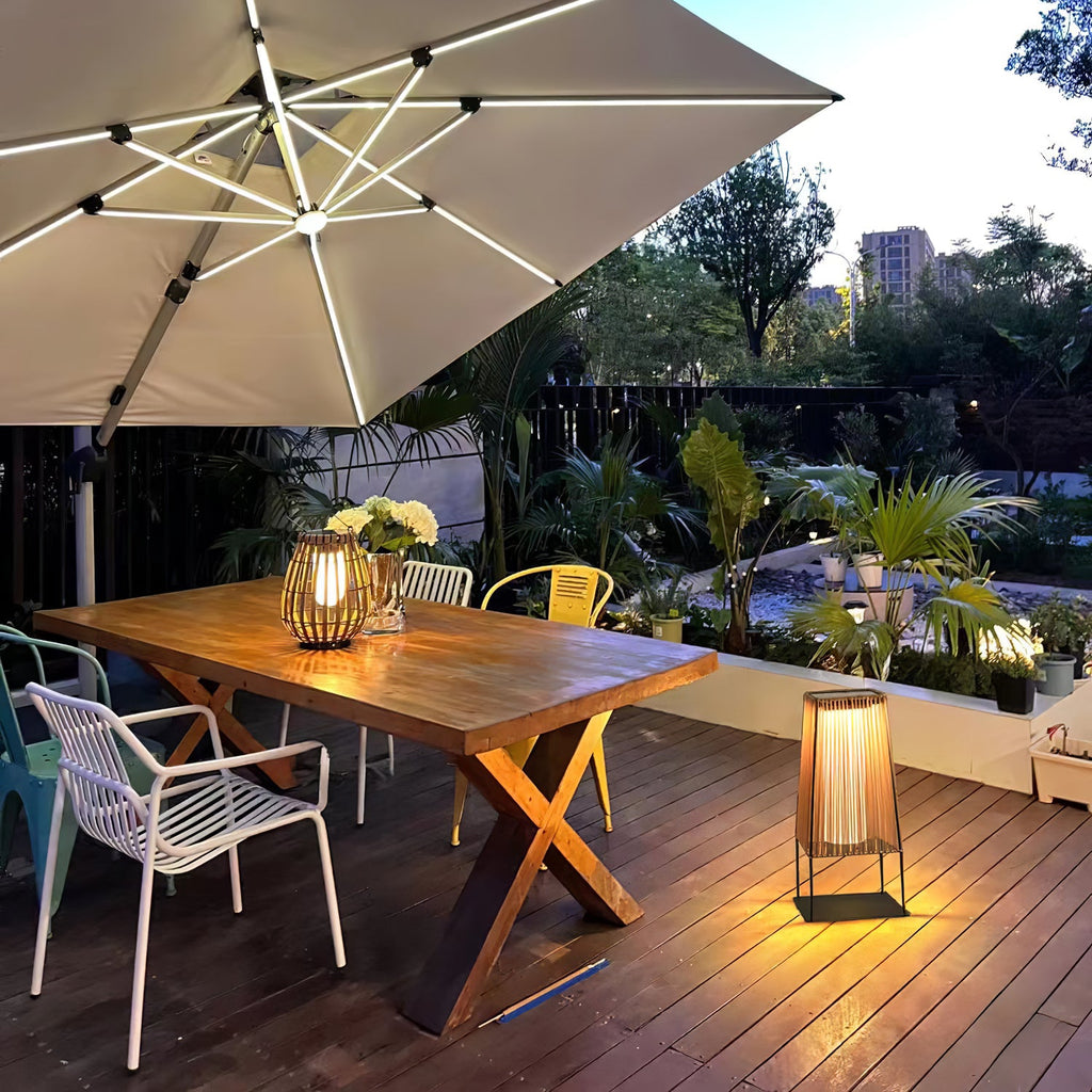 Outdoor Solar Post Light | Plastic Rattan | Black & Yellow