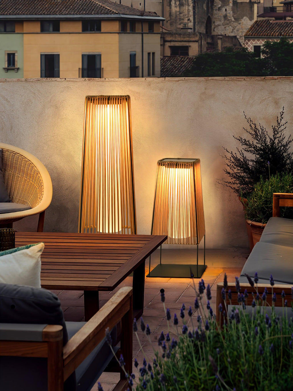 Outdoor Solar Post Light | Plastic Rattan | Black & Yellow