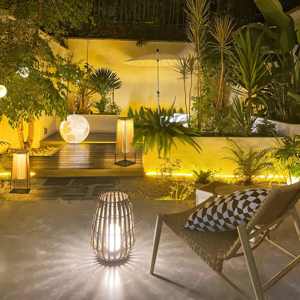 Outdoor Solar Post Light | Plastic Rattan | Black & Yellow