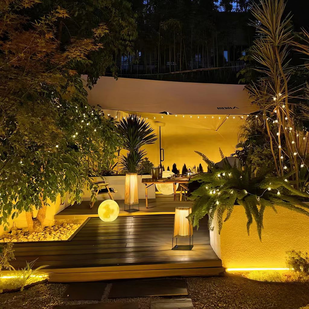 Outdoor Solar Post Light | Plastic Rattan | Black & Yellow