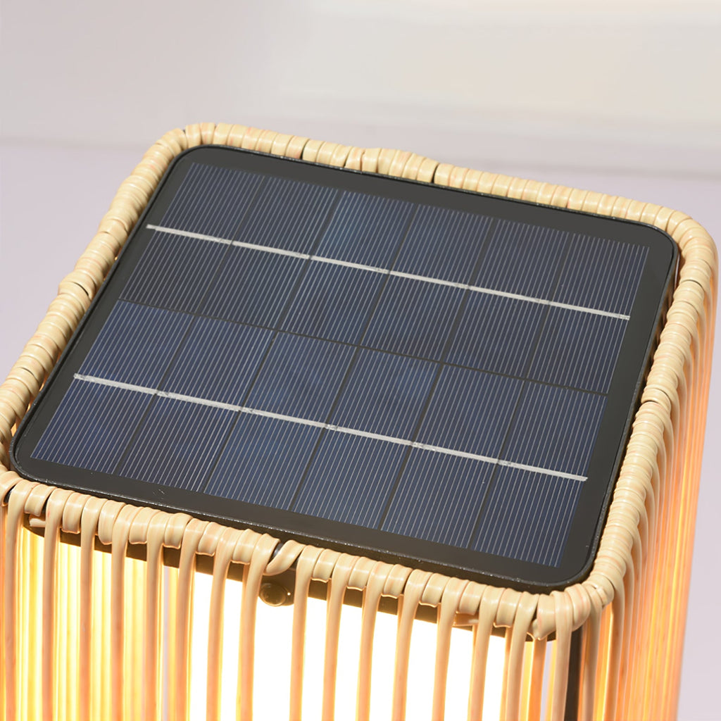 Outdoor Solar Post Light | Plastic Rattan | Black & Yellow