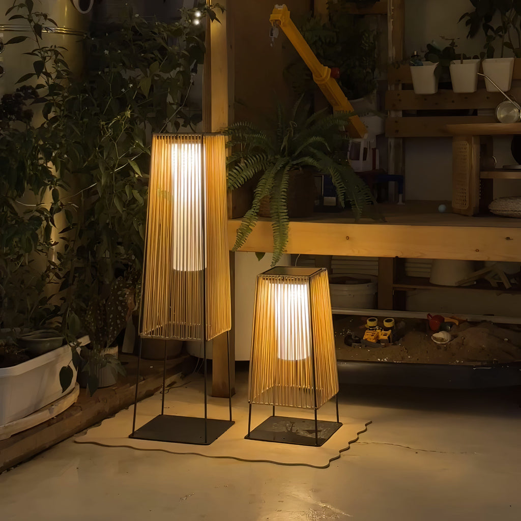 Outdoor Solar Post Light | Plastic Rattan | Black & Yellow