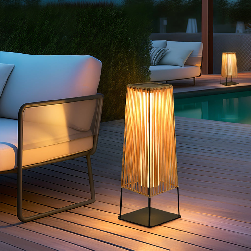 Outdoor Solar Post Light | Plastic Rattan | Black & Yellow