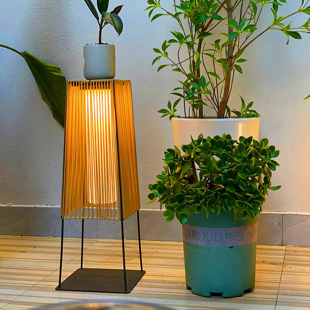 Outdoor Solar Post Light | Plastic Rattan | Black & Yellow