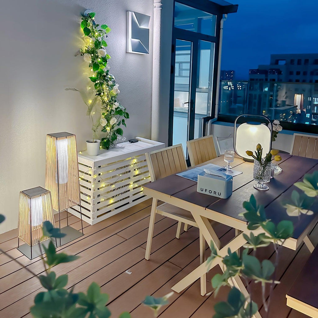 Outdoor Solar Post Light | Plastic Rattan | Black & Yellow