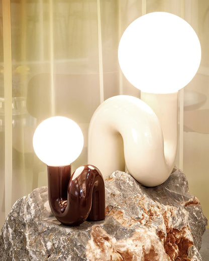 N Shape Table Lamp | Resin & Glass | Pink, Blue, White, Dark Red