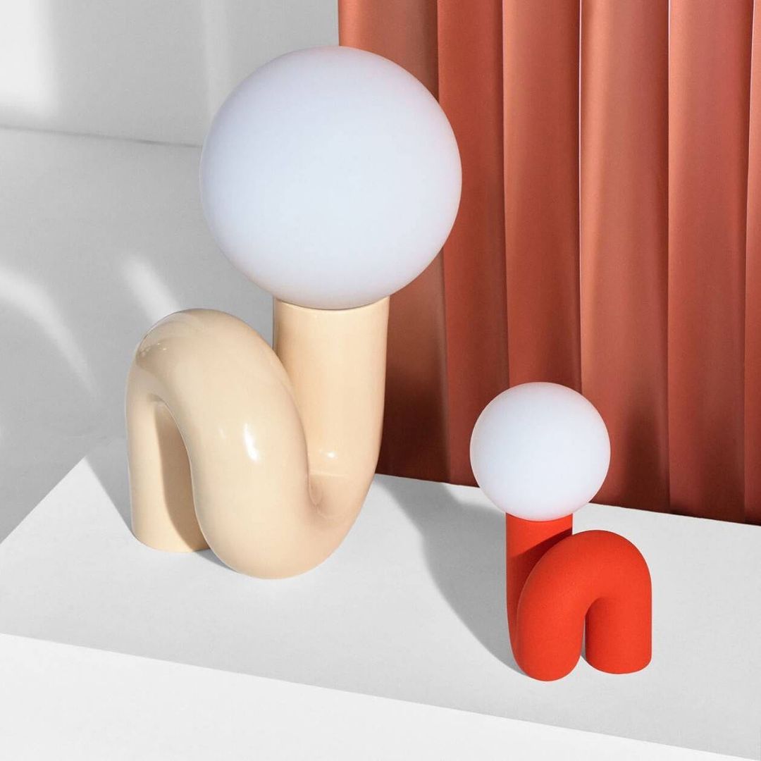 N Shape Table Lamp | Resin & Glass | Pink, Blue, White, Dark Red