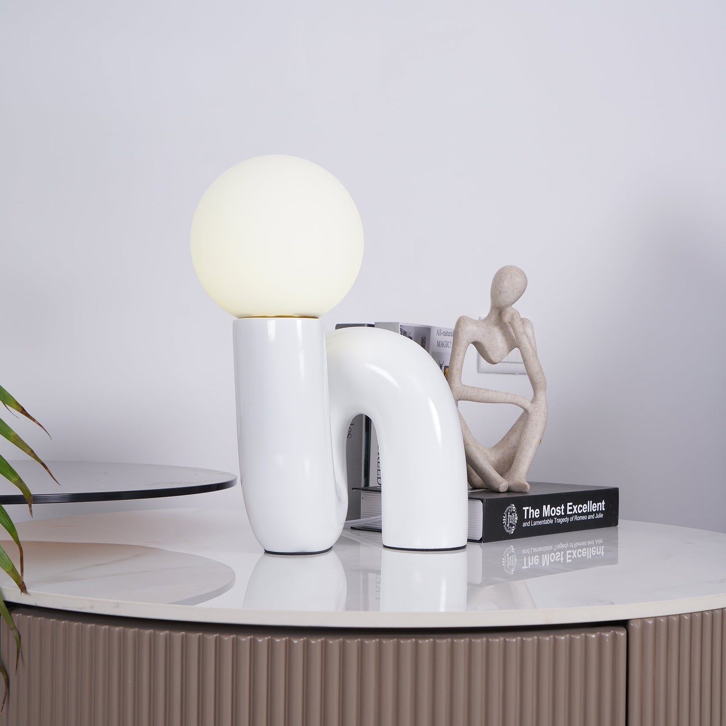 N Shape Table Lamp | Resin & Glass | Pink, Blue, White, Dark Red