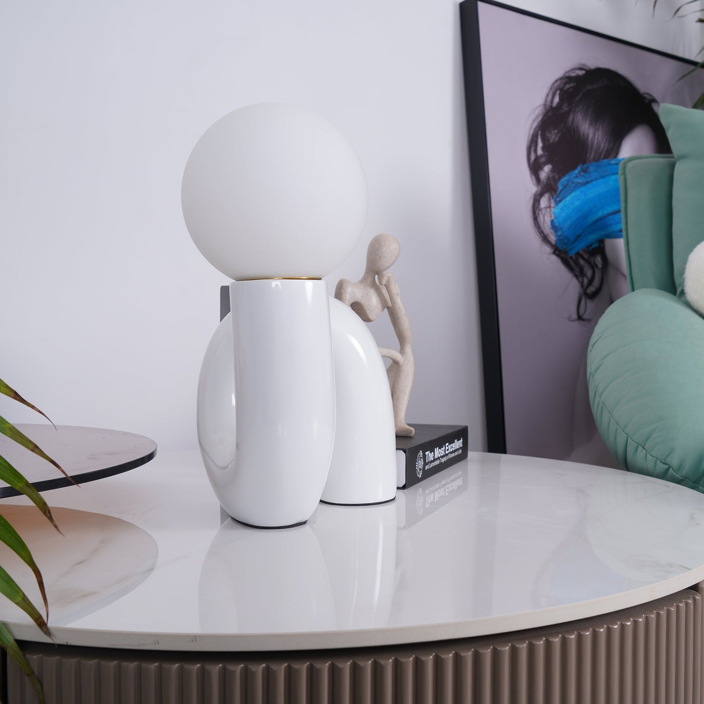 N Shape Table Lamp | Resin & Glass | Pink, Blue, White, Dark Red