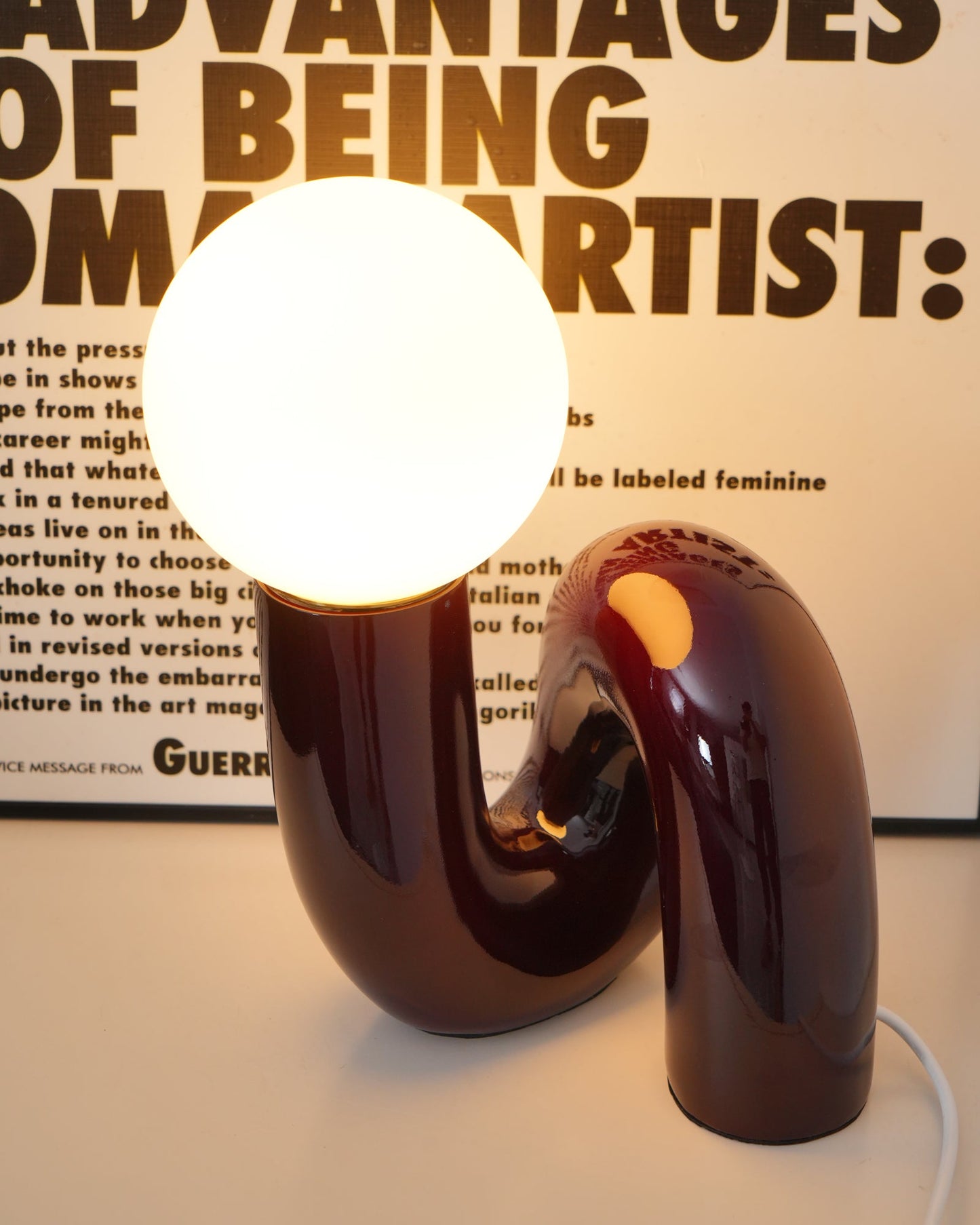 N Shape Table Lamp | Resin & Glass | Pink, Blue, White, Dark Red