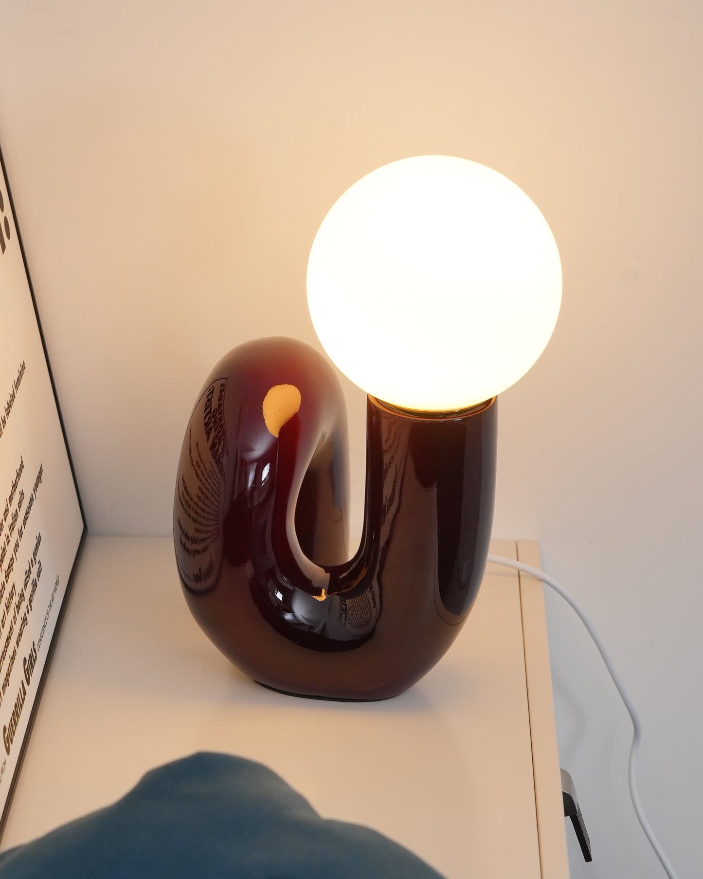 N Shape Table Lamp | Resin & Glass | Pink, Blue, White, Dark Red
