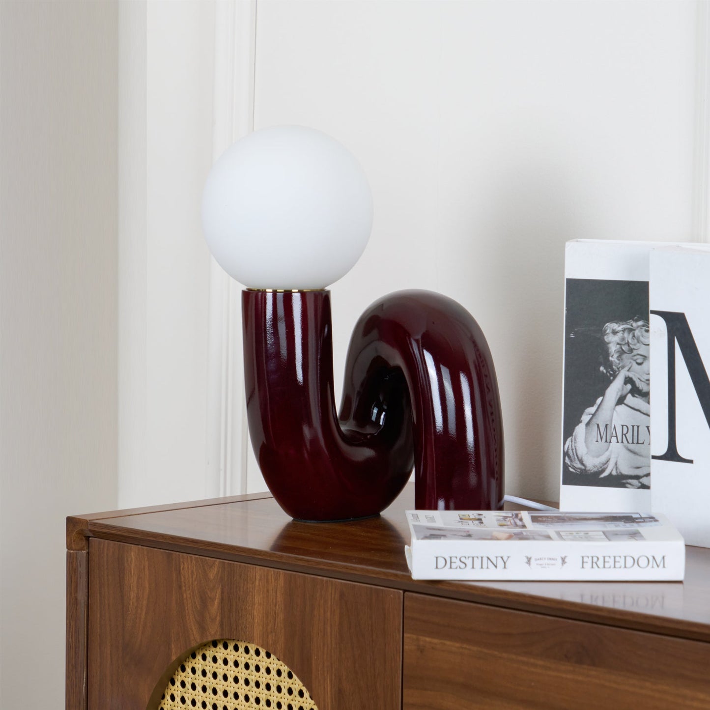 N Shape Table Lamp | Resin & Glass | Pink, Blue, White, Dark Red