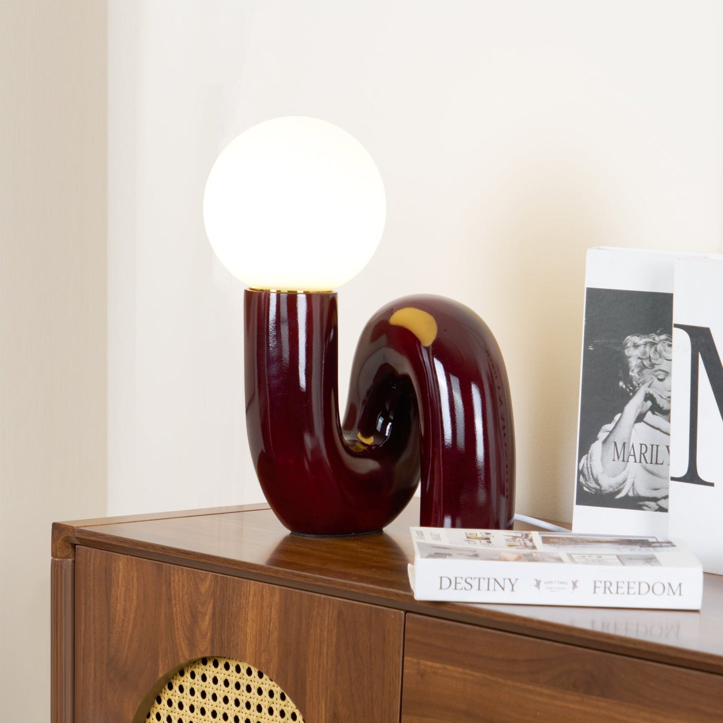 N Shape Table Lamp | Resin & Glass | Pink, Blue, White, Dark Red