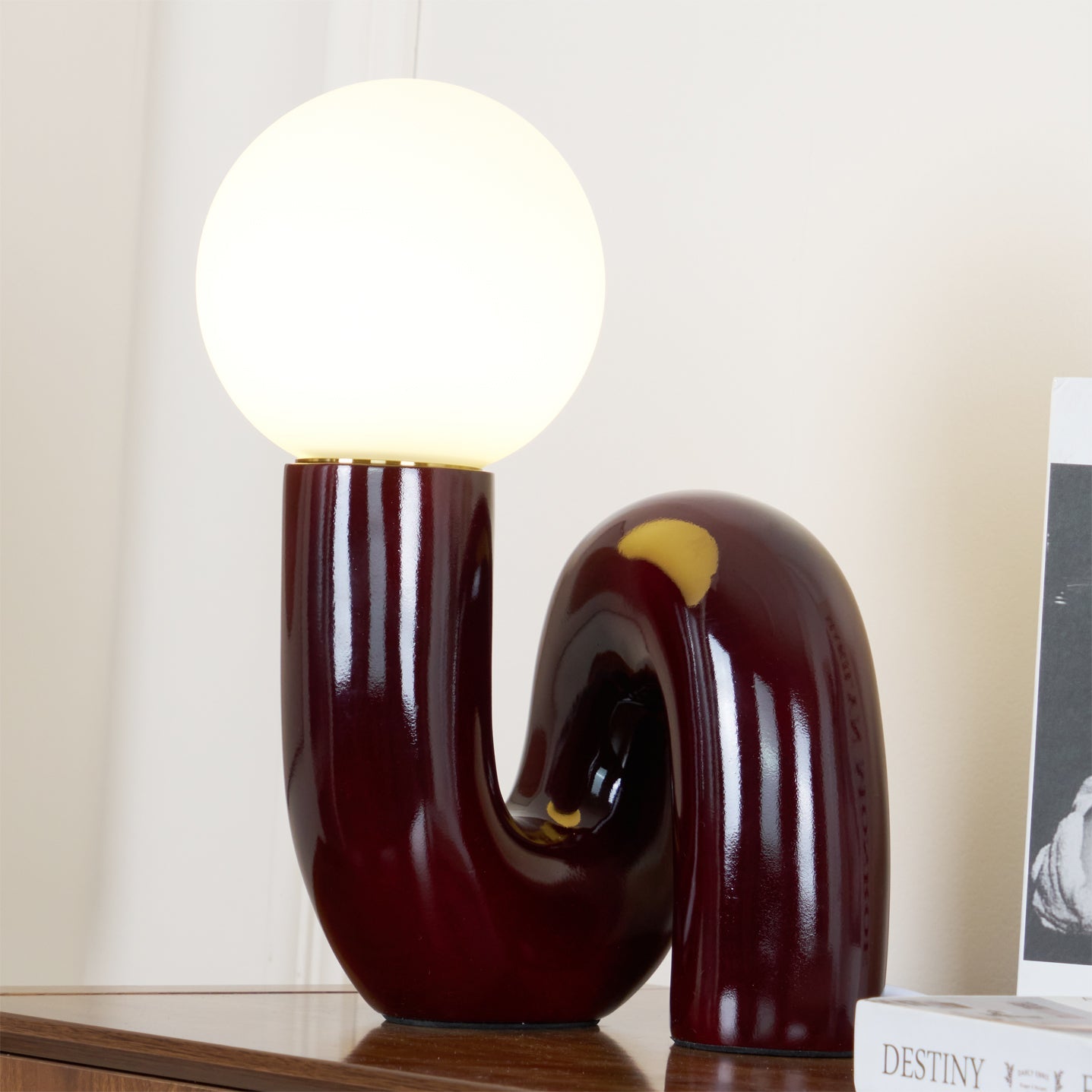 N Shape Table Lamp | Resin & Glass | Pink, Blue, White, Dark Red