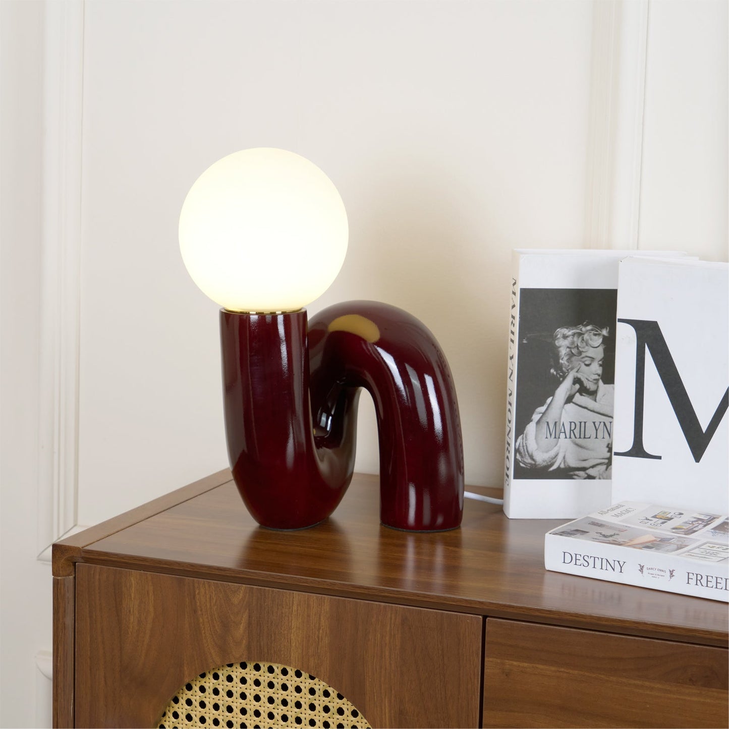 N Shape Table Lamp | Resin & Glass | Pink, Blue, White, Dark Red