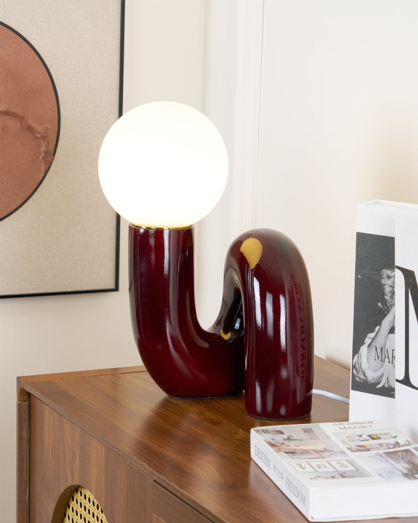 N Shape Table Lamp | Resin & Glass | Pink, Blue, White, Dark Red