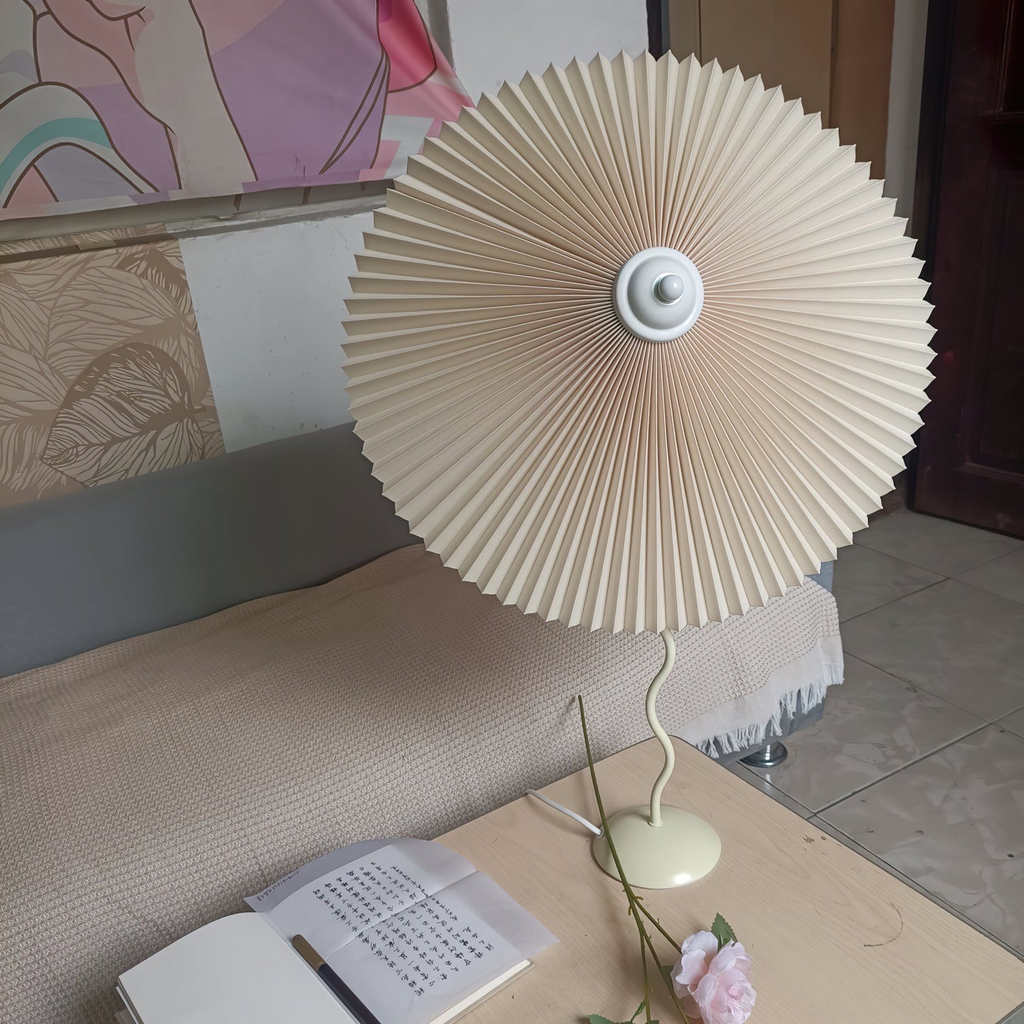 Table Lamp | Handcrafted Iron Base | Beige & White Shade