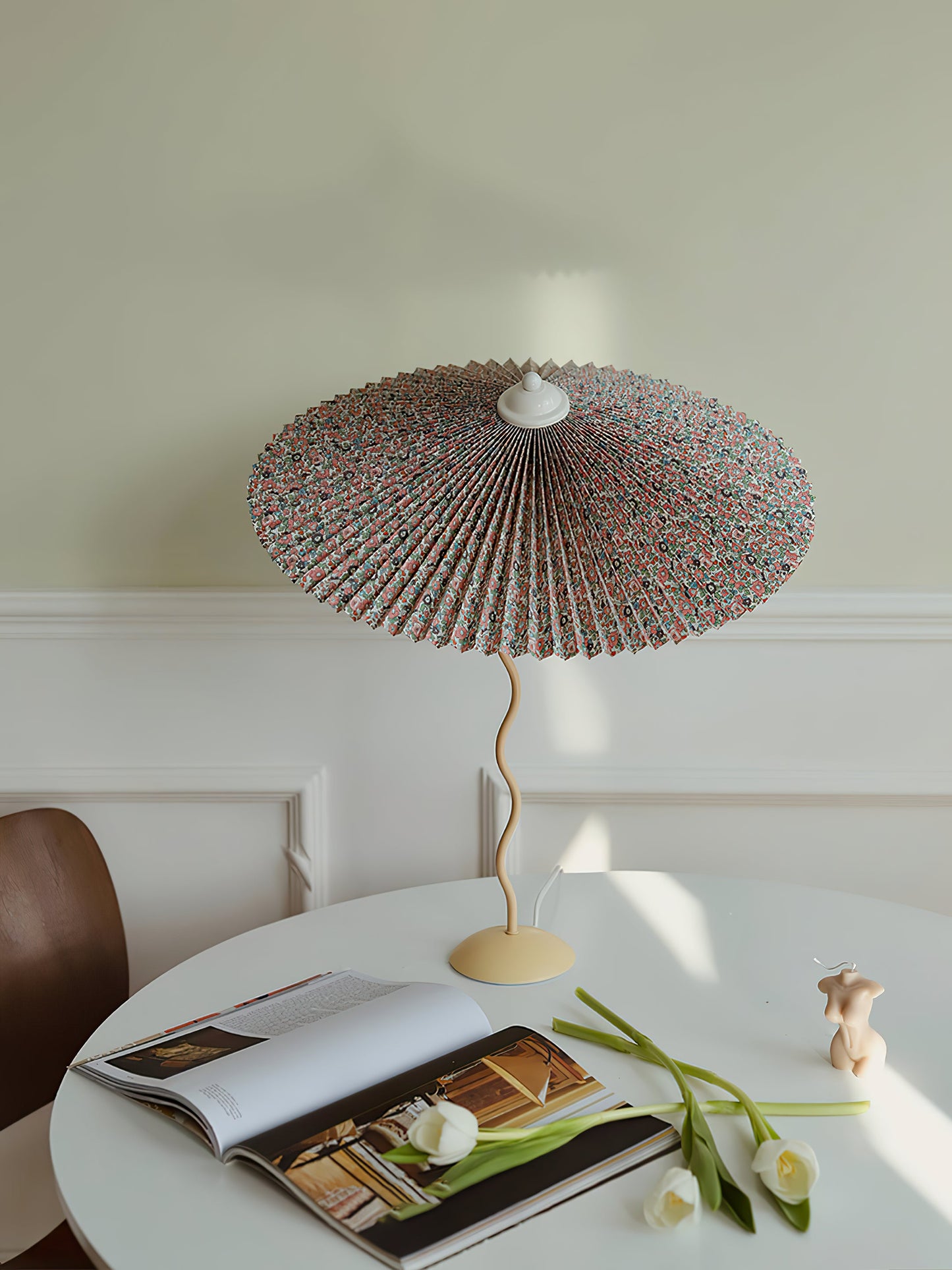 Table Lamp | Handcrafted Iron Base | Beige & White Shade