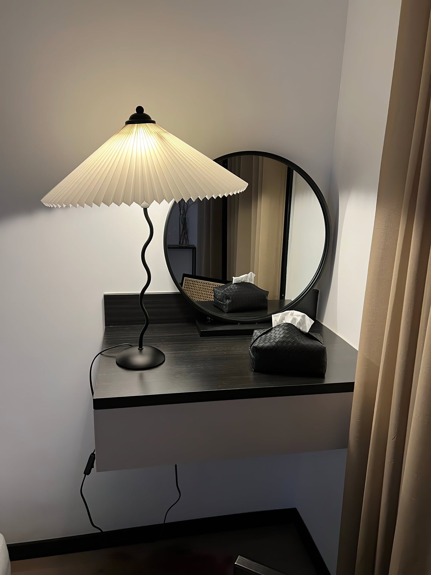 Table Lamp | Handcrafted Iron Base | Beige & White Shade