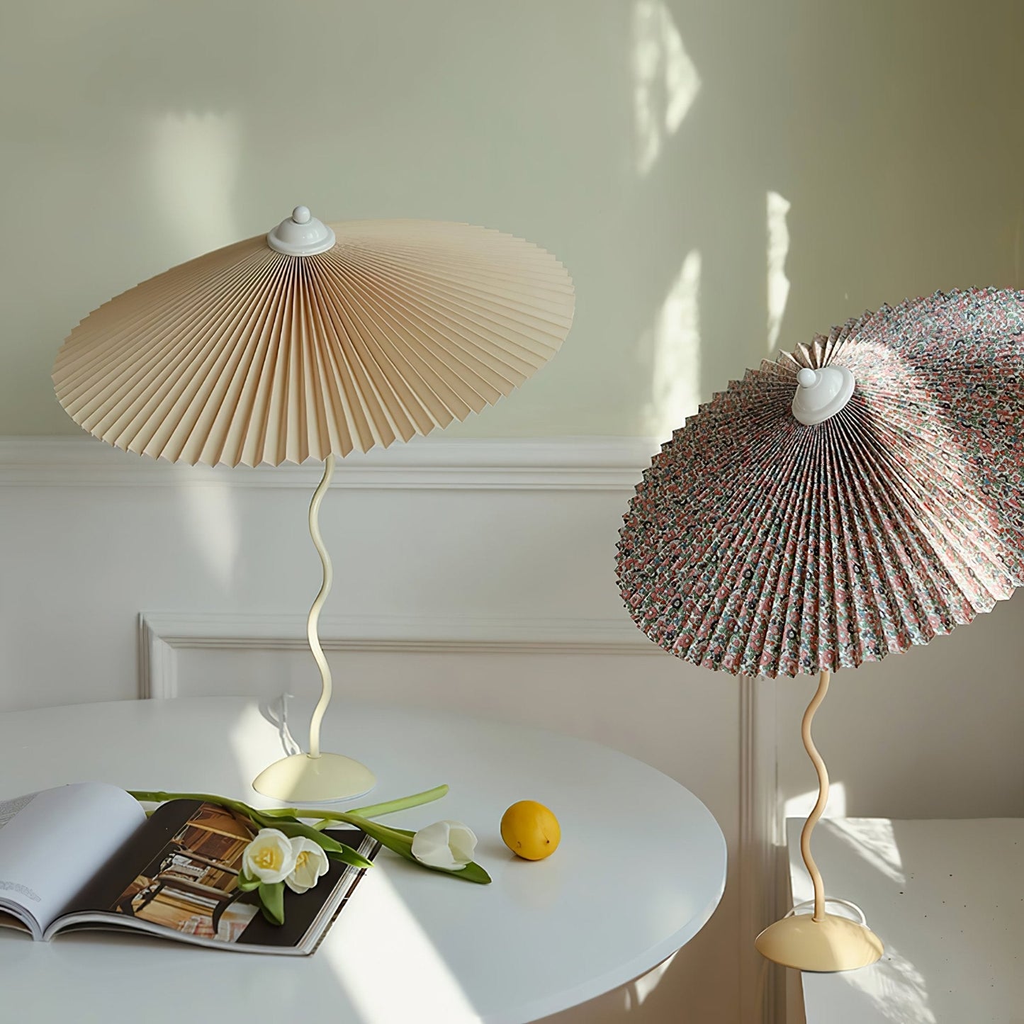 Table Lamp | Handcrafted Iron Base | Beige & White Shade