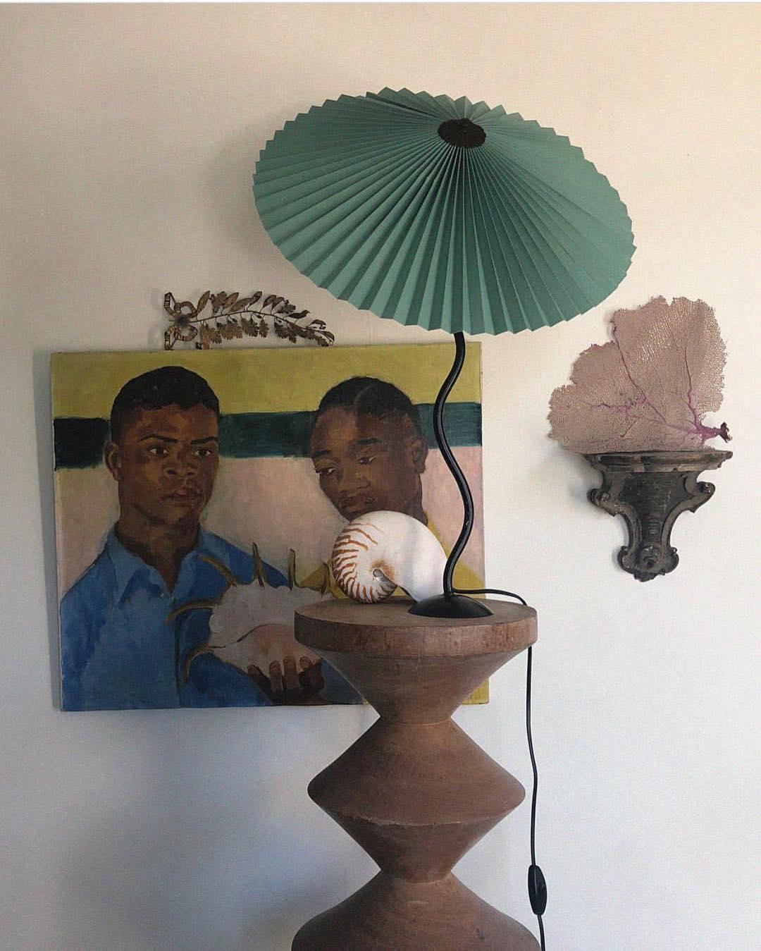 Table Lamp | Handcrafted Iron Base | Beige & White Shade