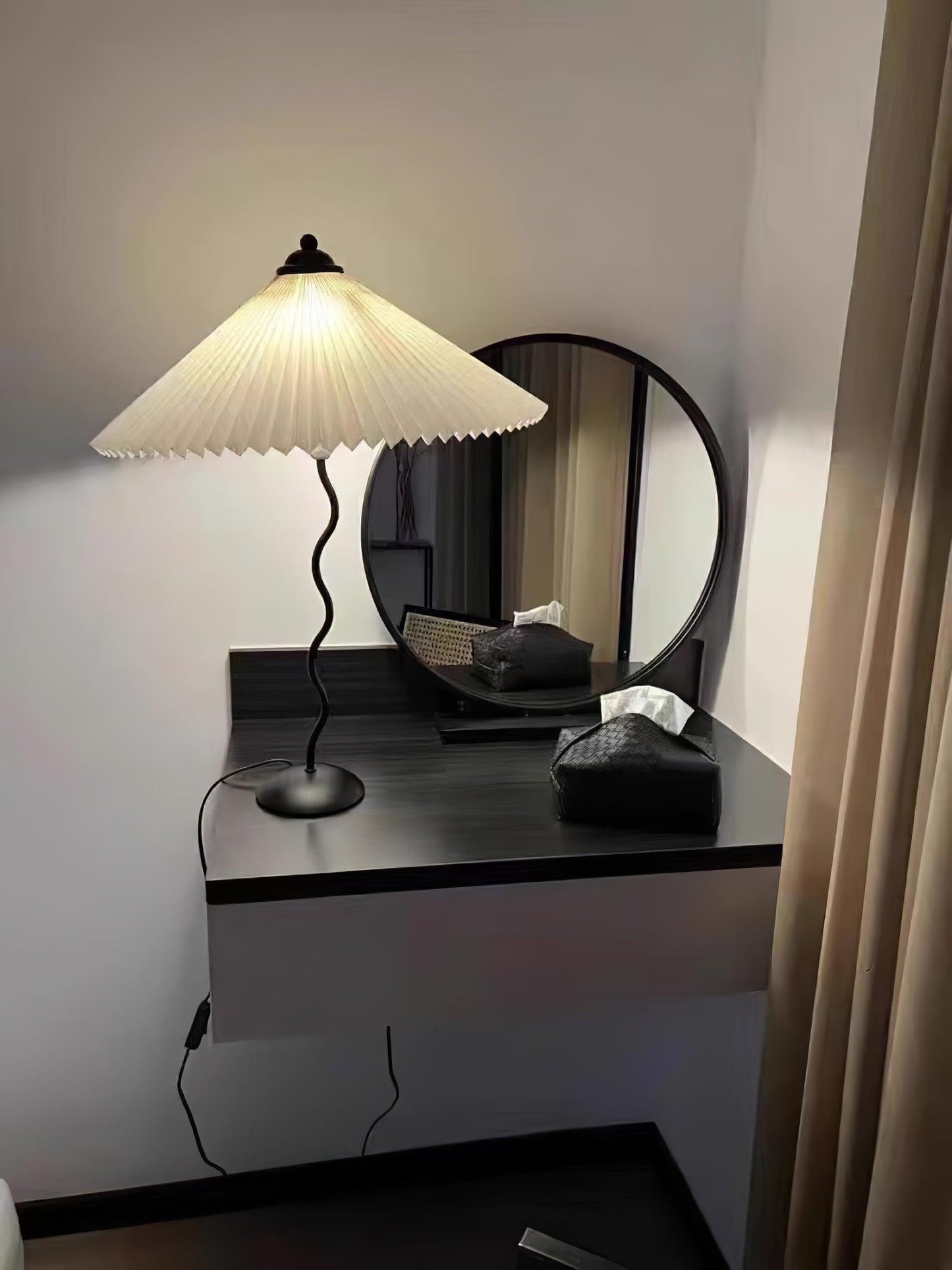 Table Lamp | Handcrafted Iron Base | Beige & White Shade
