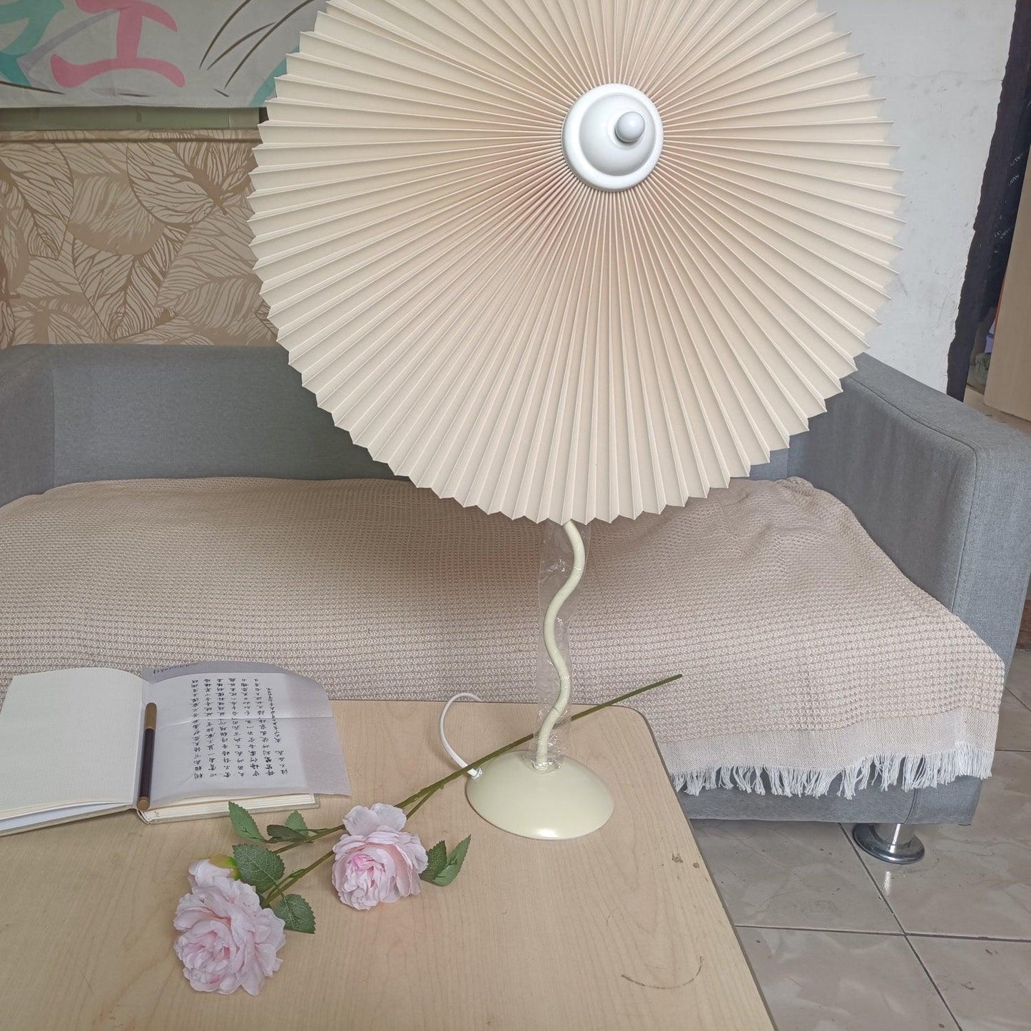Table Lamp | Handcrafted Iron Base | Beige & White Shade