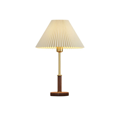 Table Lamp | Walnut Wood Base & White Fabric Shade | 36cm Diameter