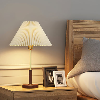 Table Lamp | Walnut Wood Base & White Fabric Shade | 36cm Diameter
