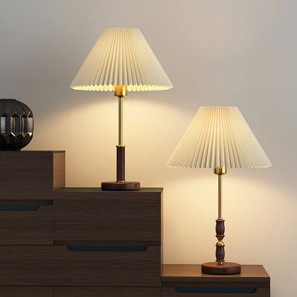 Table Lamp | Walnut Wood Base & White Fabric Shade | 36cm Diameter