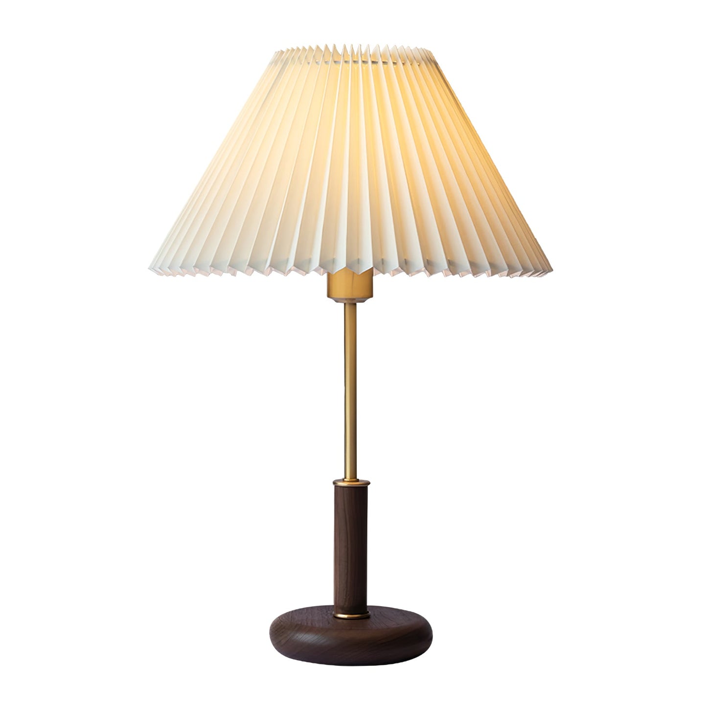 Table Lamp | Walnut Wood Base & White Fabric Shade | 36cm Diameter