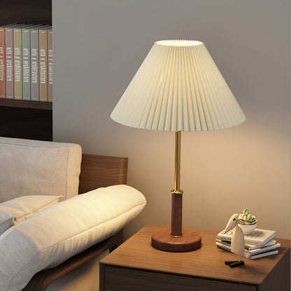Table Lamp | Walnut Wood Base & White Fabric Shade | 36cm Diameter