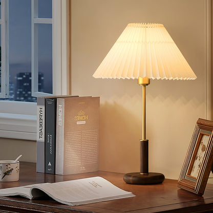 Table Lamp | Walnut Wood Base & White Fabric Shade | 36cm Diameter