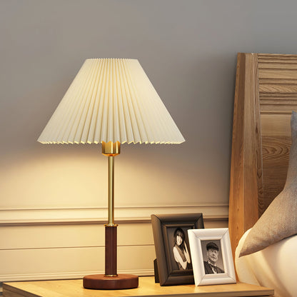 Table Lamp | Walnut Wood Base & White Fabric Shade | 36cm Diameter