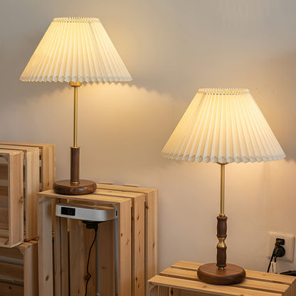 Table Lamp | Walnut Wood Base & White Fabric Shade | 36cm Diameter