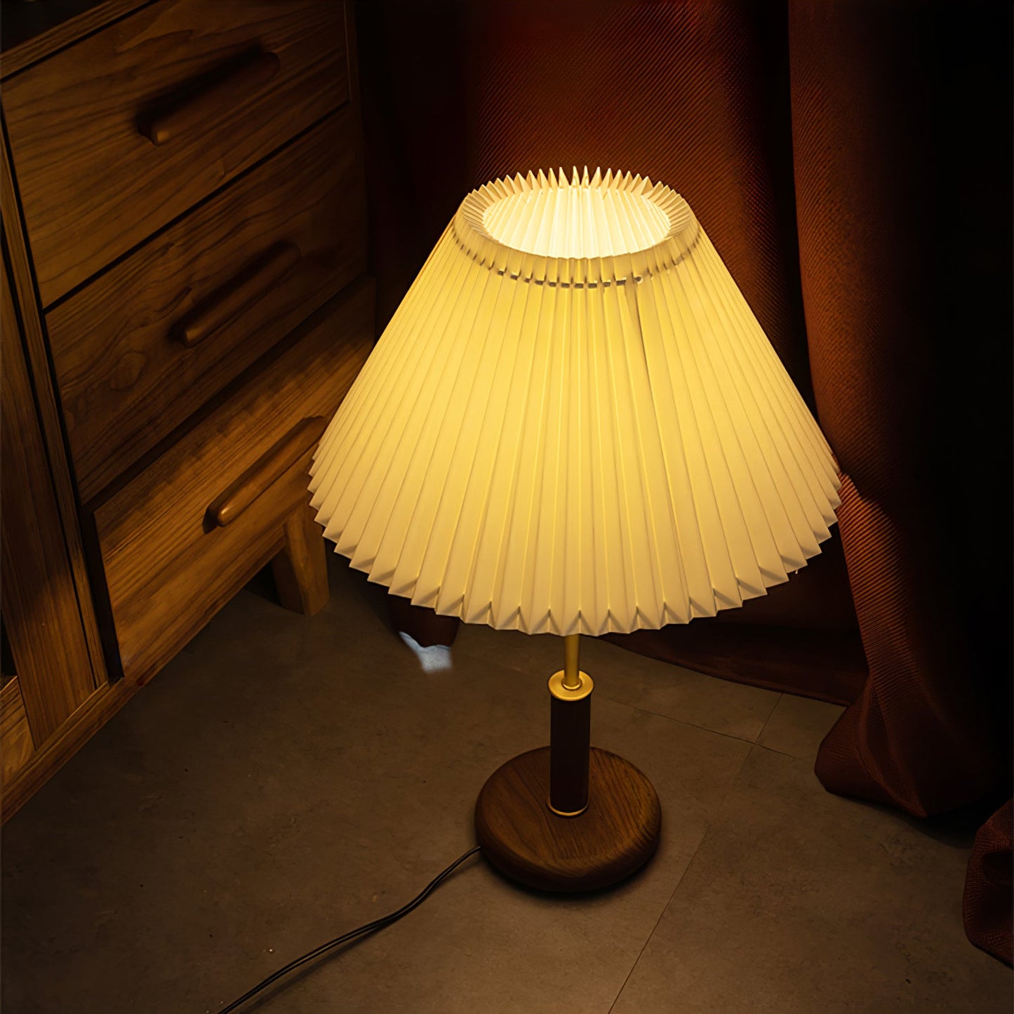 Table Lamp | Walnut Wood Base & White Fabric Shade | 36cm Diameter