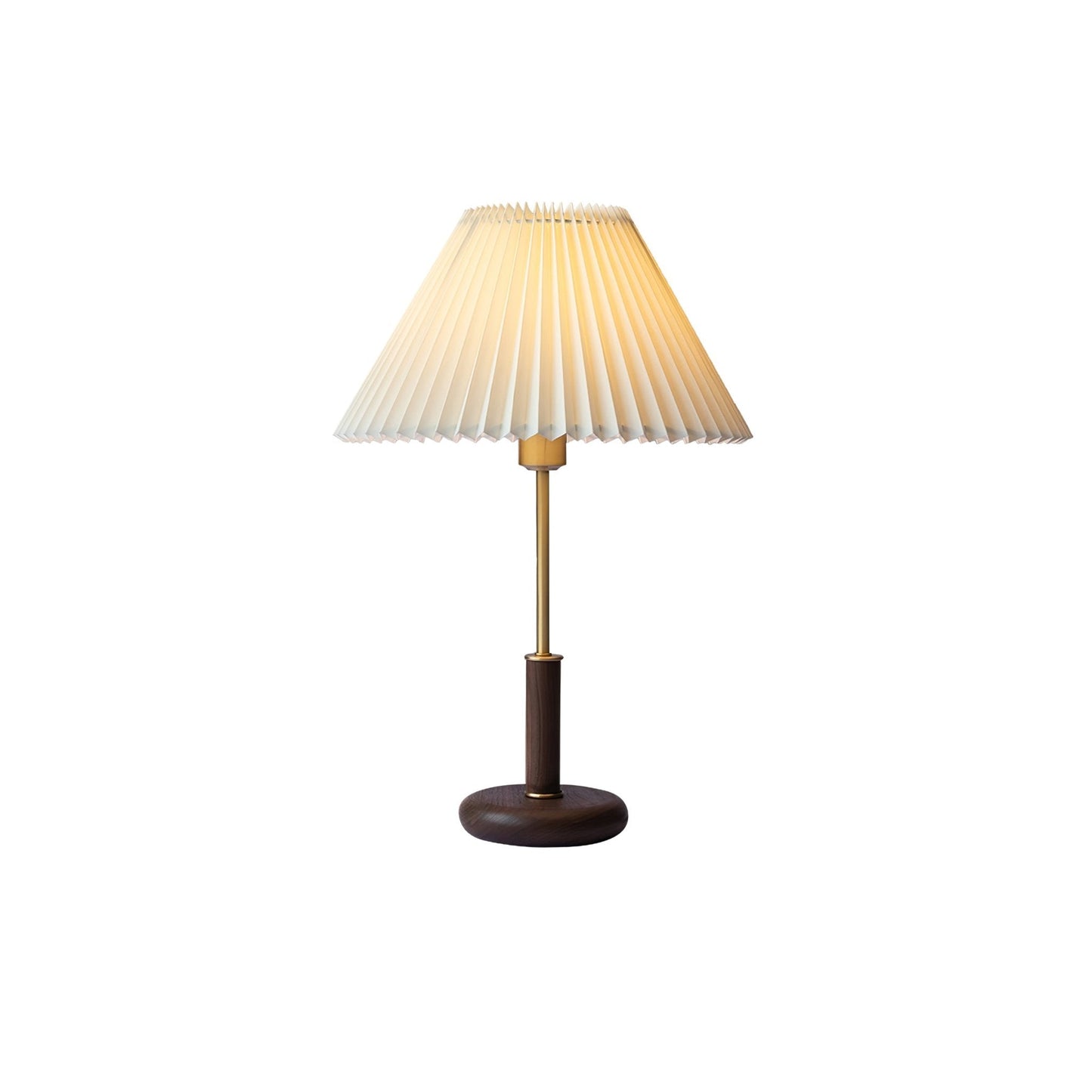 Table Lamp | Walnut Wood Base & White Fabric Shade | 36cm Diameter